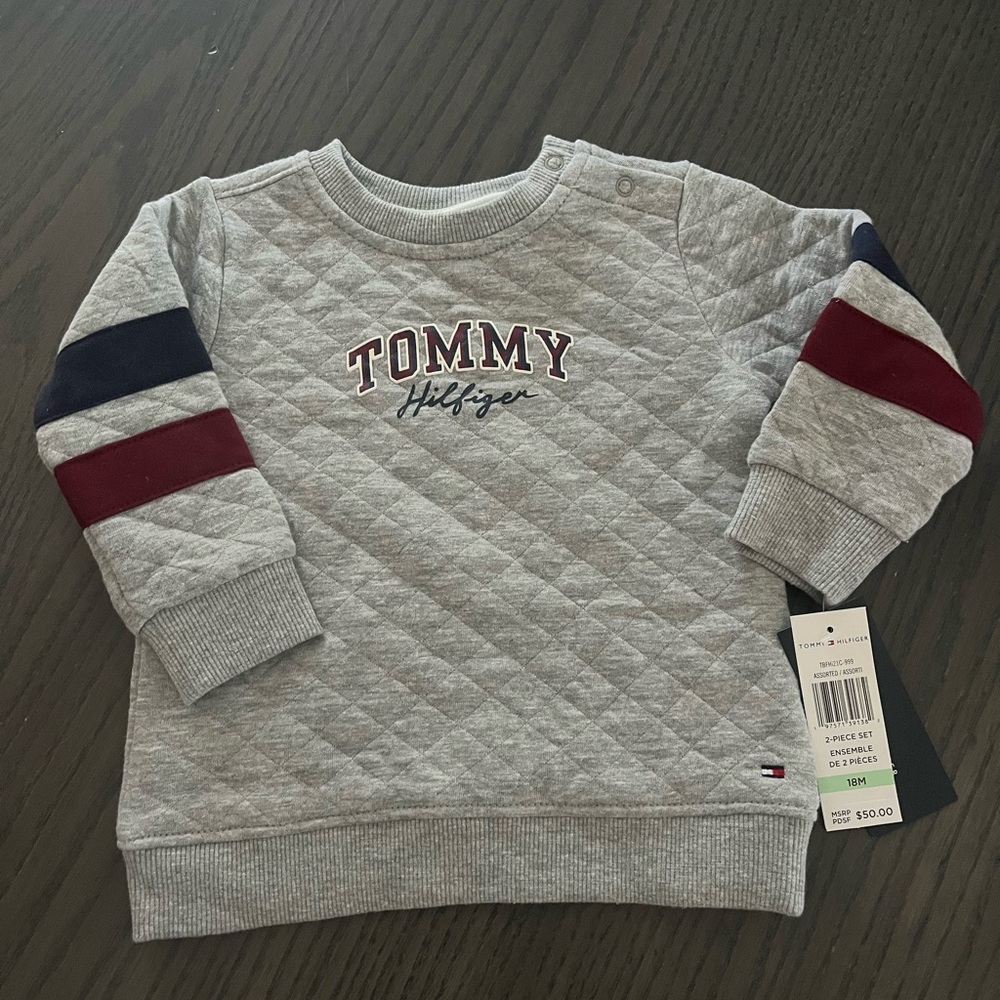 Tommy Hilfiger Quilted Kids Sweatshirt with Navy and Red Stripes